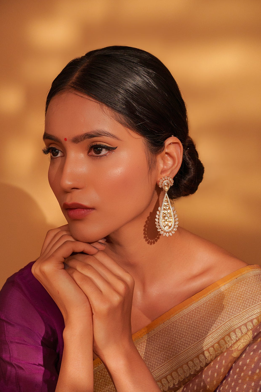 Gold Plated Kundan Dangler Earrings Zevar by Geeta - Fabilicious Fashion