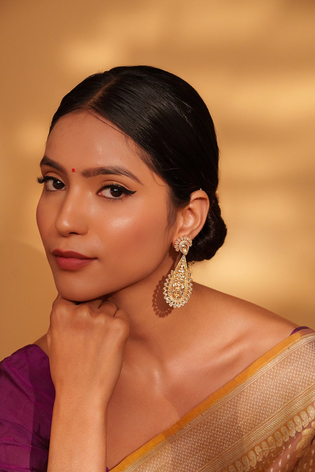 Gold Plated Kundan Dangler Earrings Zevar by Geeta - Fabilicious Fashion