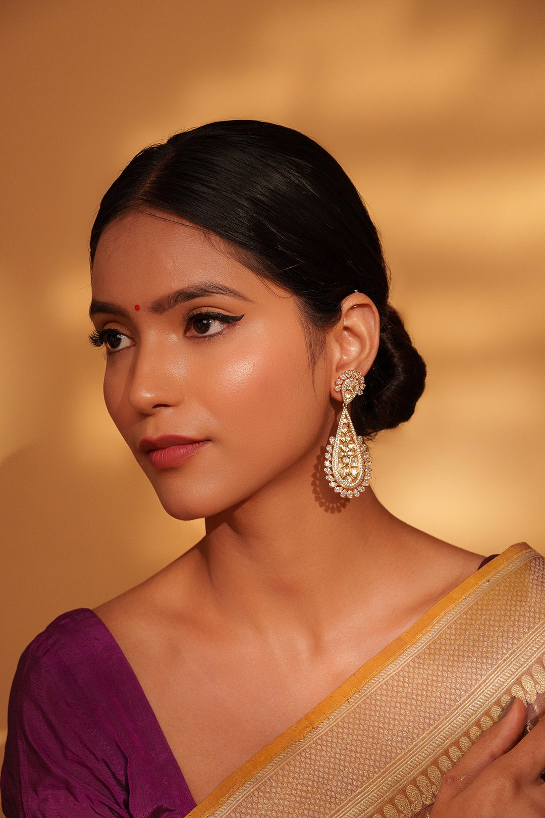 Gold Plated Kundan Drop Dangler Earrings Zevar by Geeta - Fabilicious Fashion