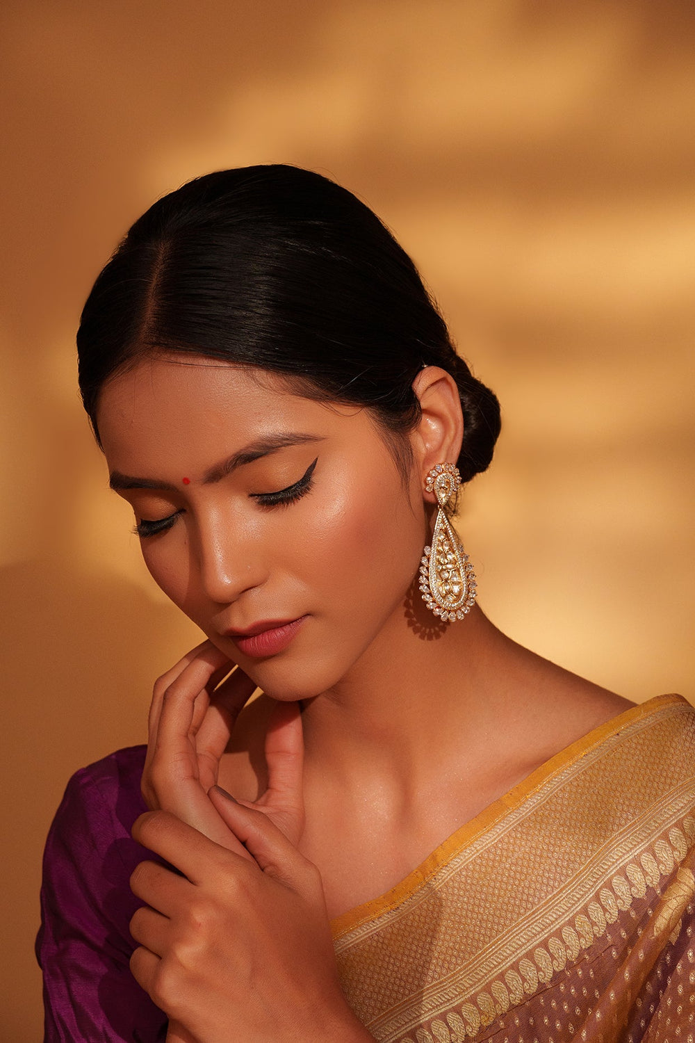 Gold Plated Kundan Drop Dangler Earrings Zevar by Geeta - Fabilicious Fashion