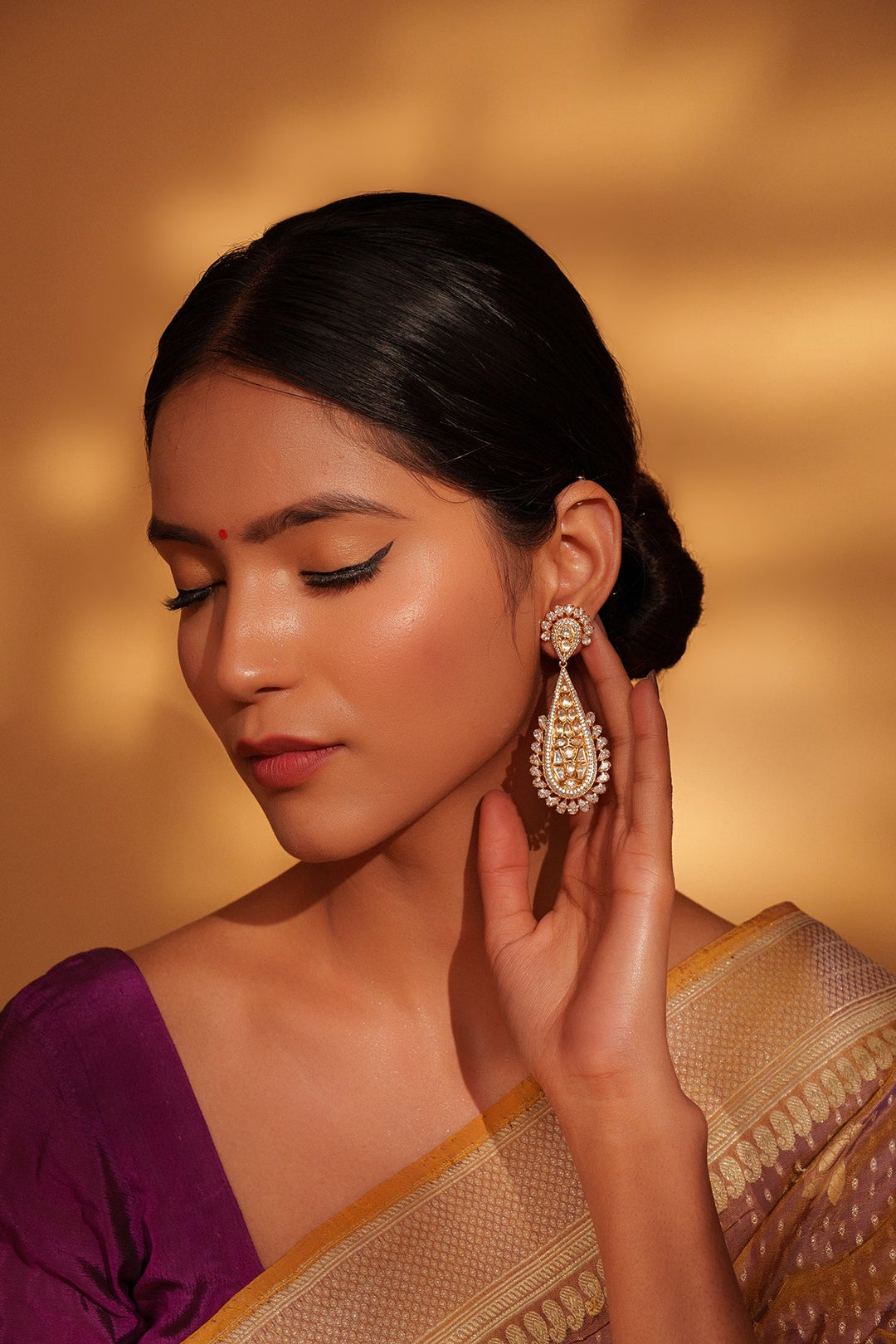 Gold Plated Kundan Drop Dangler Earrings Zevar by Geeta - Fabilicious Fashion