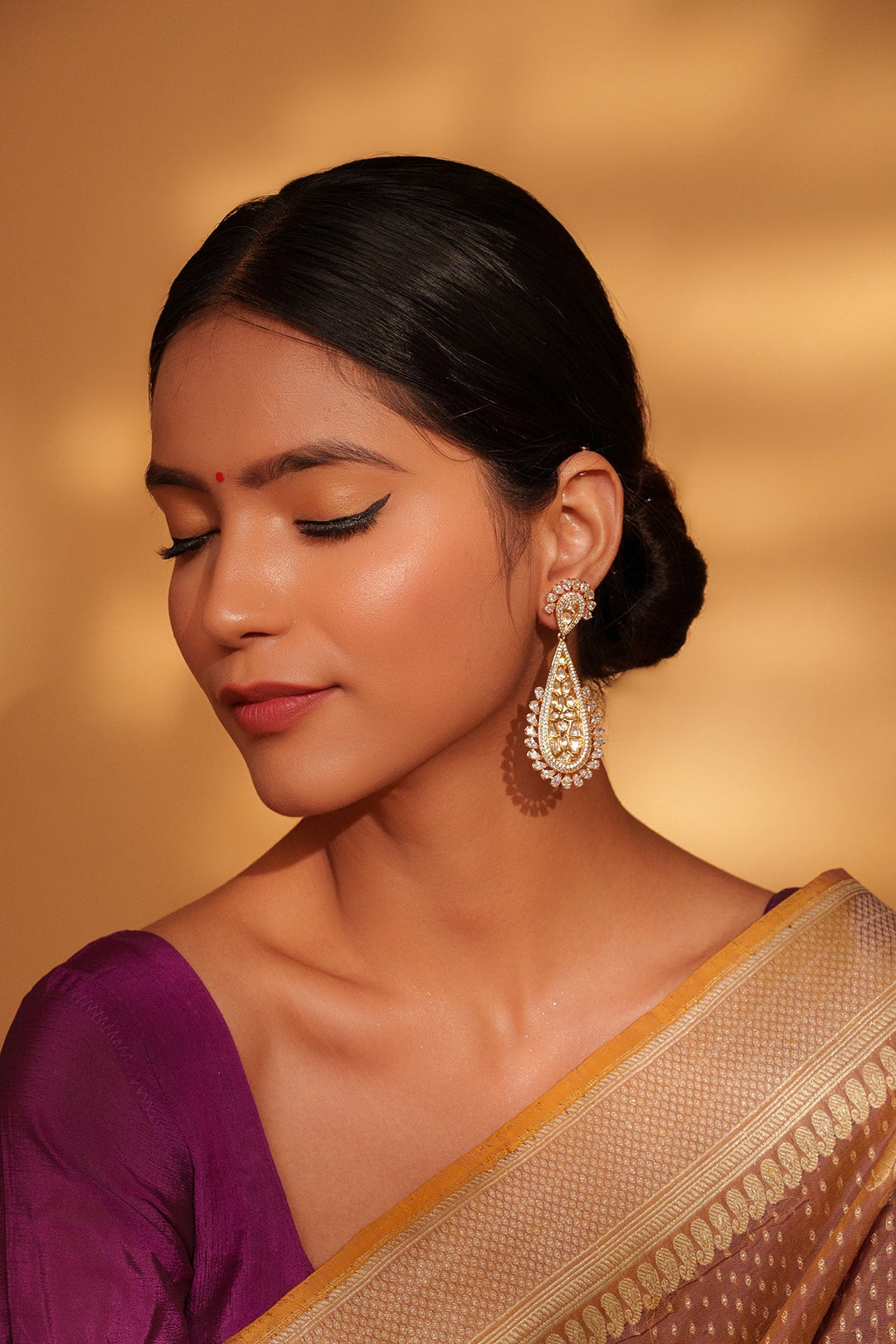 Gold Plated Kundan Drop Dangler Earrings Zevar by Geeta - Fabilicious Fashion