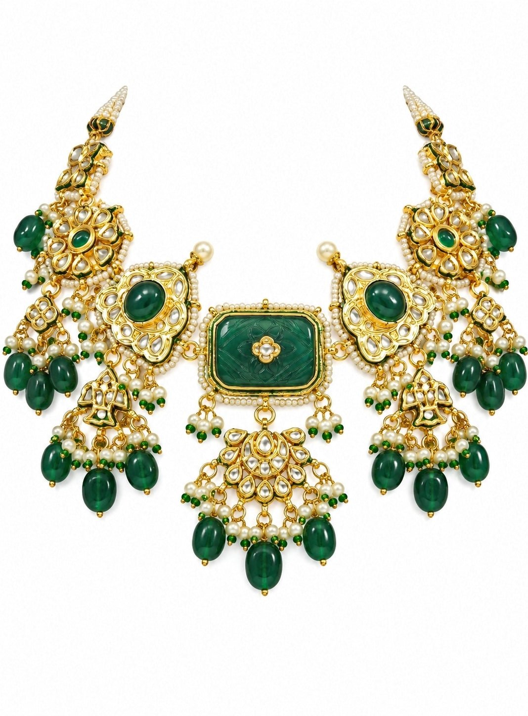 Vivinia By Vidhi Mehra Gold Plated Kundan Emerald Drop Necklace SetFabilicious Fashion