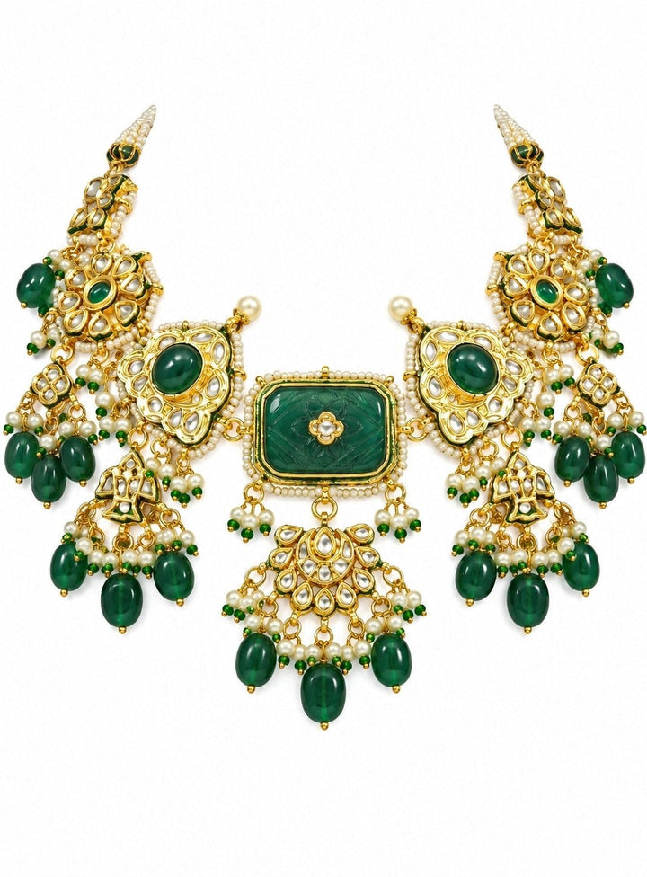 Vivinia By Vidhi Mehra Gold Plated Kundan Emerald Drop Necklace SetFabilicious Fashion