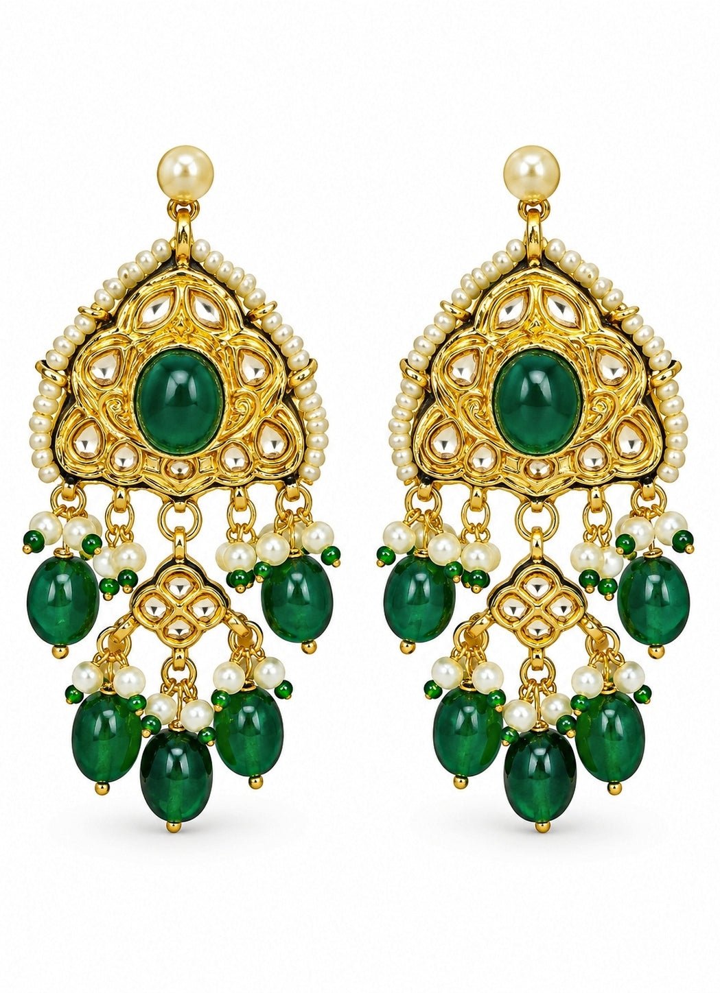 Vivinia By Vidhi Mehra Gold Plated Kundan Emerald Drop Necklace SetFabilicious Fashion