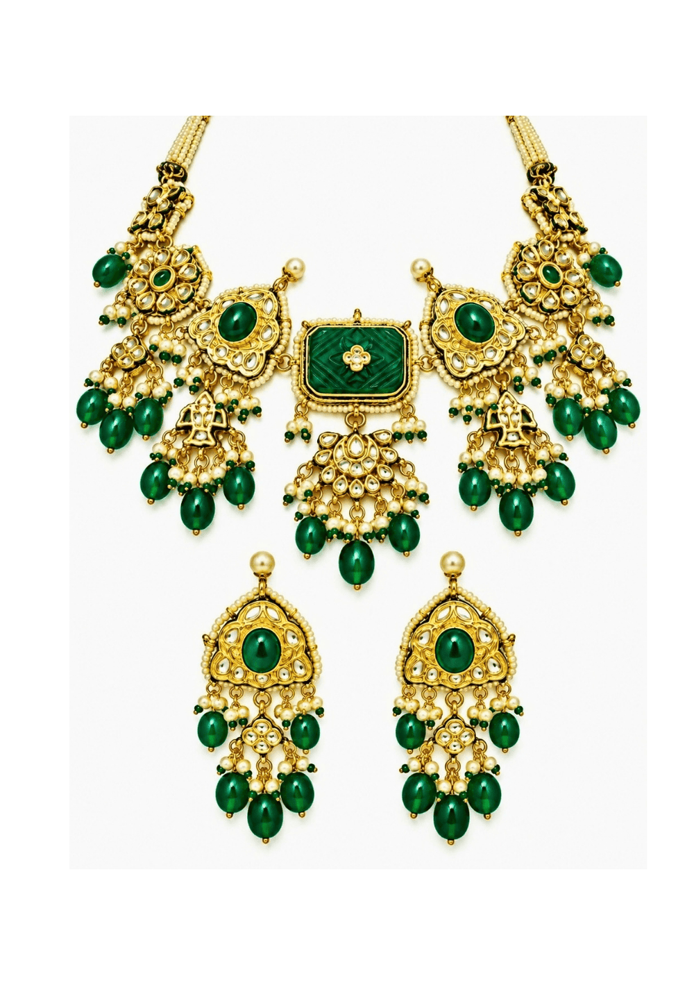 Vivinia By Vidhi Mehra Gold Plated Kundan Emerald Drop Necklace SetFabilicious Fashion