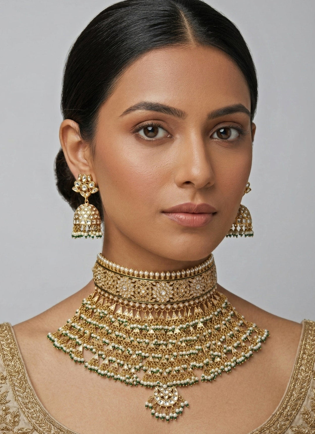 Zevar by Geeta Gold Plated Kundan Heavy Bridal Necklace SetFabilicious Fashion