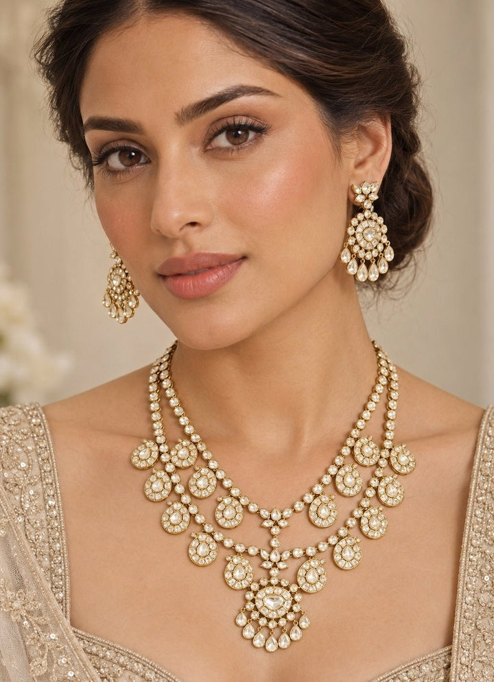 Zevar by Geeta Gold Plated Kundan Long Necklace SetFabilicious Fashion