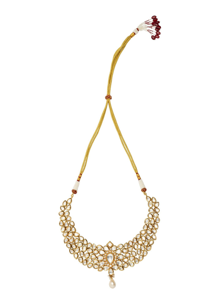 Gold Plated Kundan Necklace Set With Pearl Drop Vivinia by Vidhi Mehra - Fabilicious Fashion