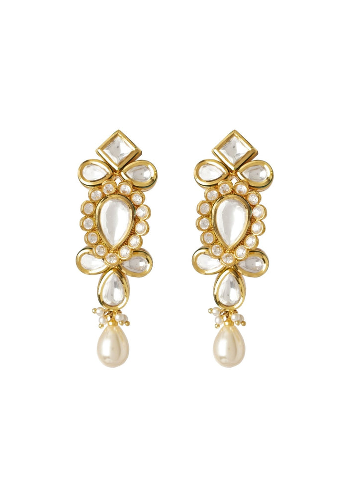 Gold Plated Kundan Necklace Set With Pearl Drop Vivinia by Vidhi Mehra - Fabilicious Fashion