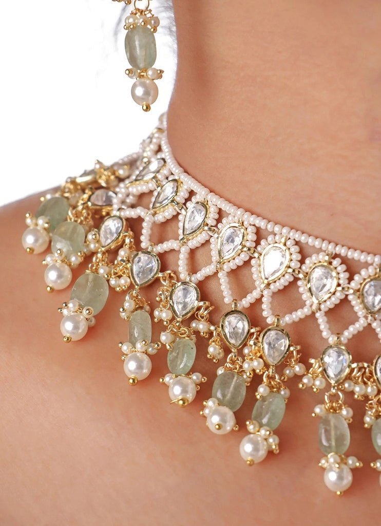 Gold Plated Kundan, Pearl And Meenakari Choker Set Mr Jewels - Fabilicious Fashion
