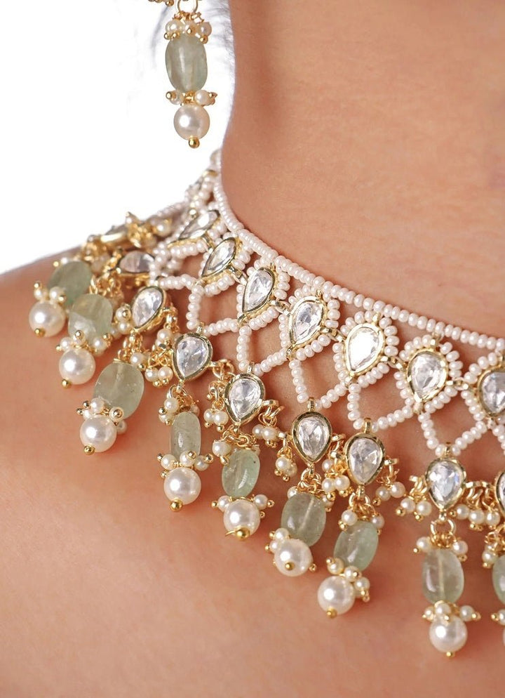 Gold Plated Kundan, Pearl And Meenakari Choker Set Mr Jewels - Fabilicious Fashion