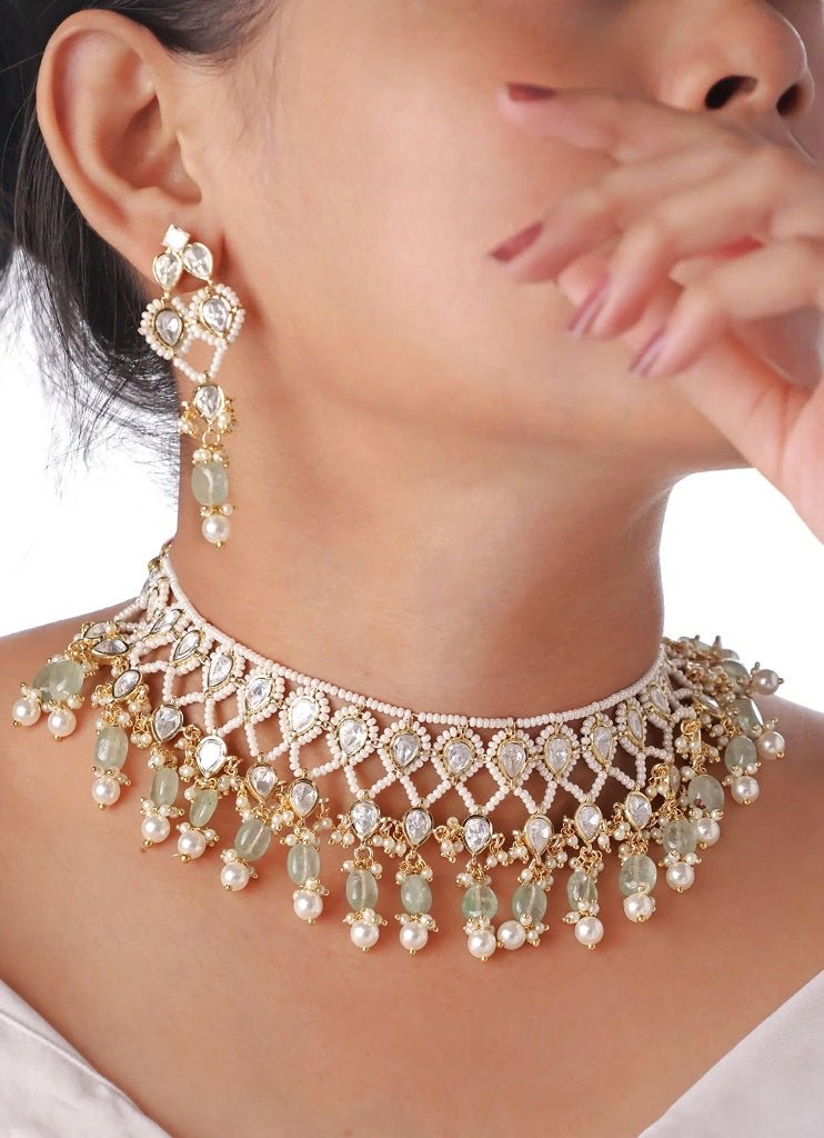 Gold Plated Kundan, Pearl And Meenakari Choker Set Mr Jewels - Fabilicious Fashion