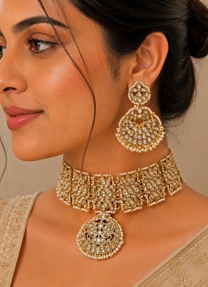 Vivinia by Vidhi Mehra Gold Plated Kundan Pearl Bridal Choker SetFabilicious Fashion