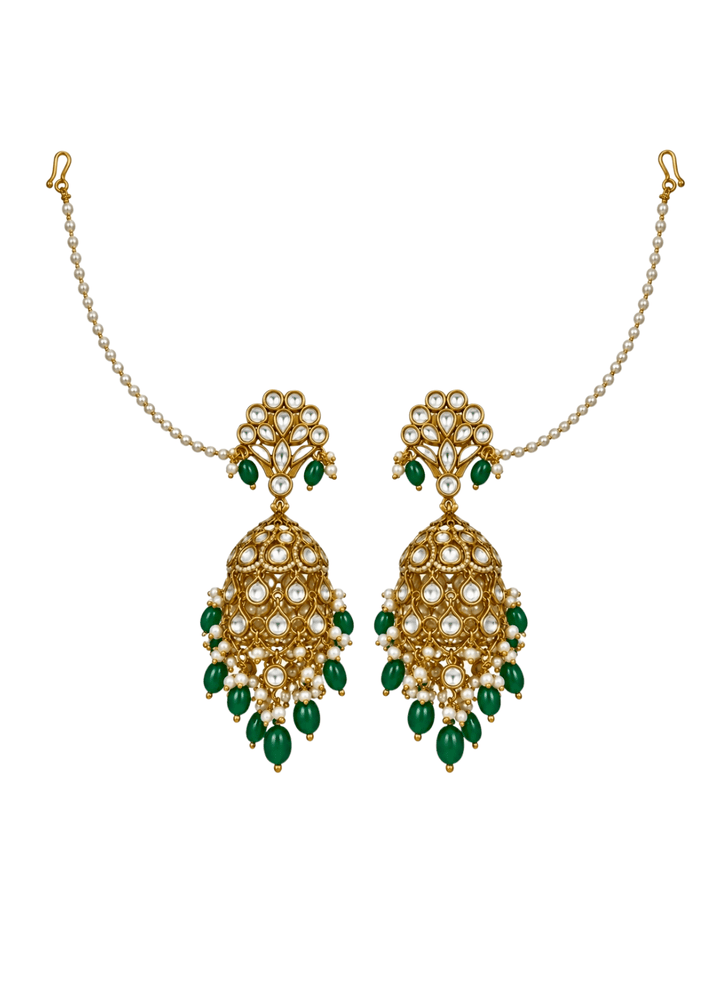 Vivinia By Vidhi Mehra Gold Plated Kundan Pearl Earrings With Ear ChainFabilicious Fashion