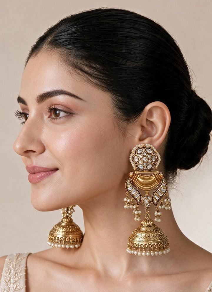 Vivinia By Vidhi Mehra Gold Plated Kundan Pearl JhumkaFabilicious Fashion