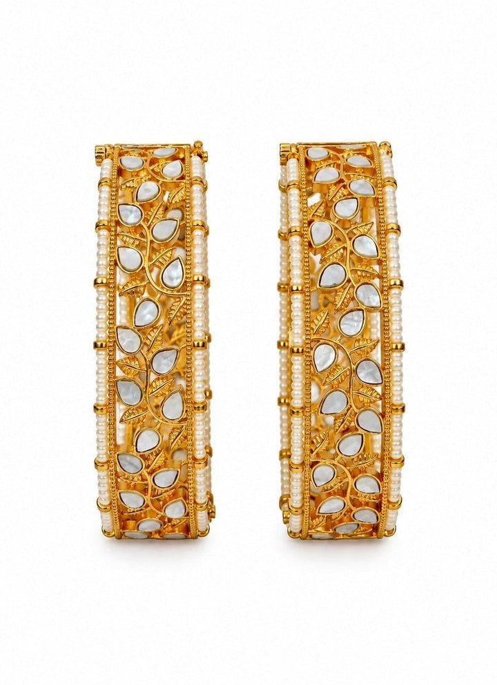 Vivinia By Vidhi Mehra Gold Plated Kundan Pearl Leaf BanglesFabilicious Fashion