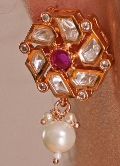 Gold Plated Kundan & Pink Stone Choker Set With Pearl Drops Zevar by Geeta - Fabilicious Fashion