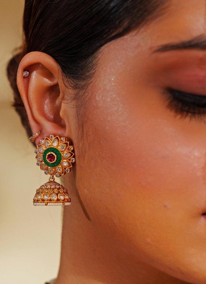 Gold Plated Kundan Polki And Green Necklace Set Zevar by Geeta - Fabilicious Fashion