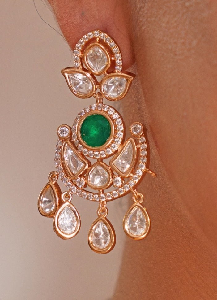 Gold Plated Kundan Polki And Green Stone Choker Set Zevar by Geeta - Fabilicious Fashion
