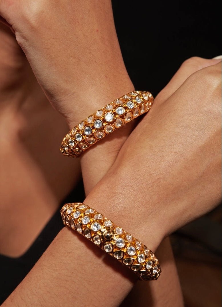 Gold Plated Kundan Polki And Uncut Diamond Bangle Set Vivinia by Vidhi Mehra - Fabilicious Fashion