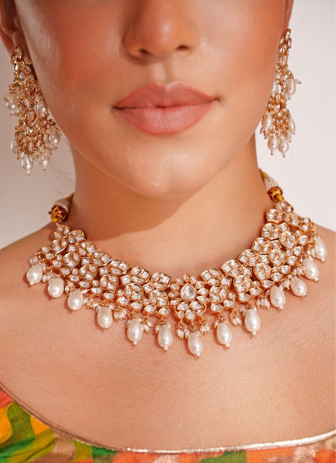 Gold Plated Kundan Polki & Bead Necklace Set With Maangtikka Zevar by Geeta - Fabilicious Fashion