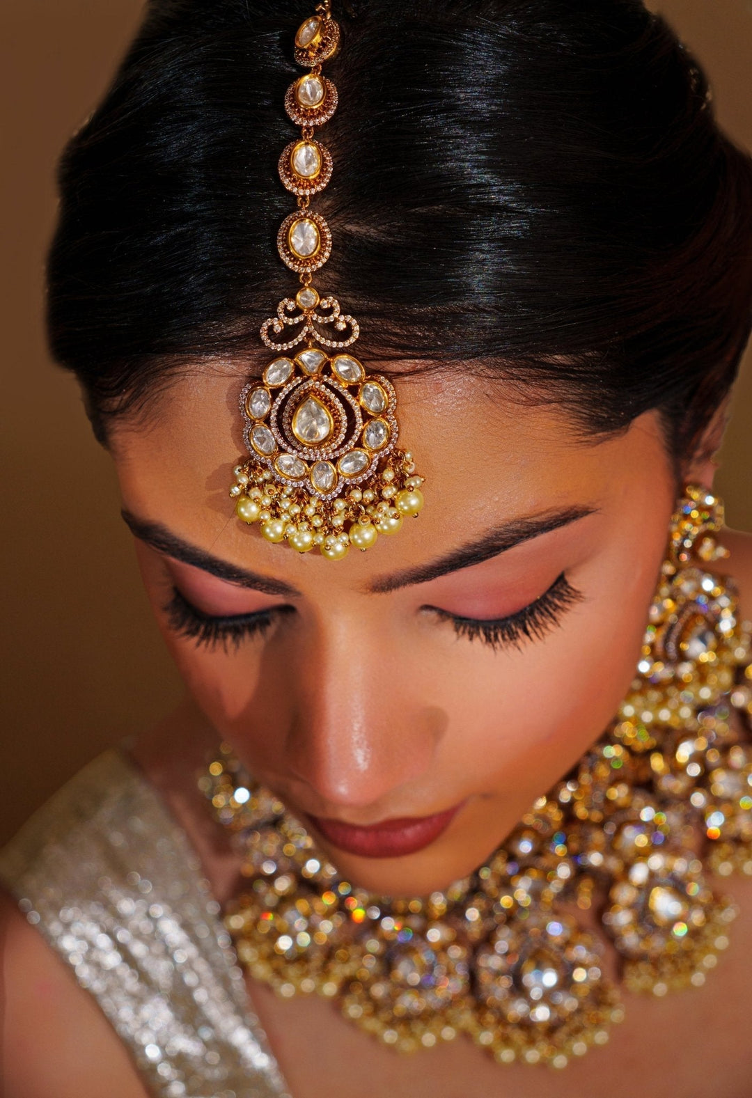 Gold Plated Kundan Polki Bridal Choker Necklace Set Zevar by Geeta - Fabilicious Fashion