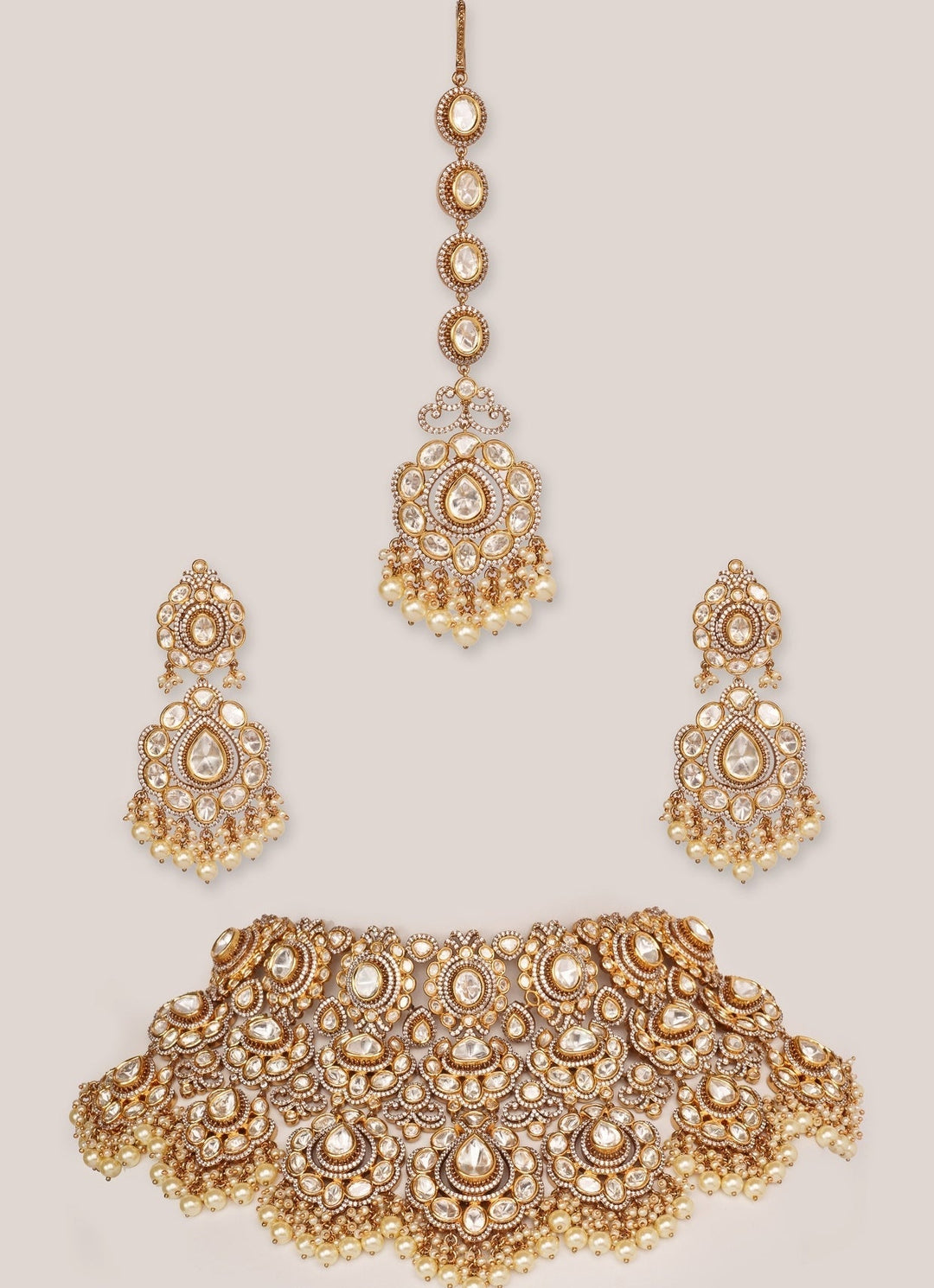 Gold Plated Kundan Polki Bridal Choker Necklace Set Zevar by Geeta - Fabilicious Fashion