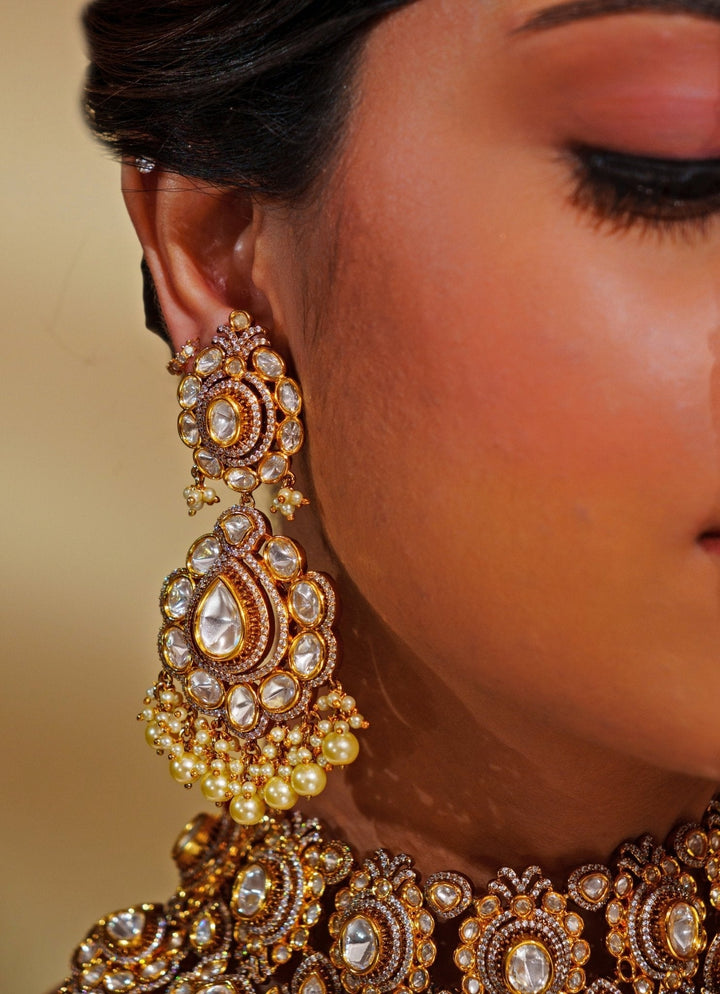 Gold Plated Kundan Polki Bridal Choker Necklace Set Zevar by Geeta - Fabilicious Fashion