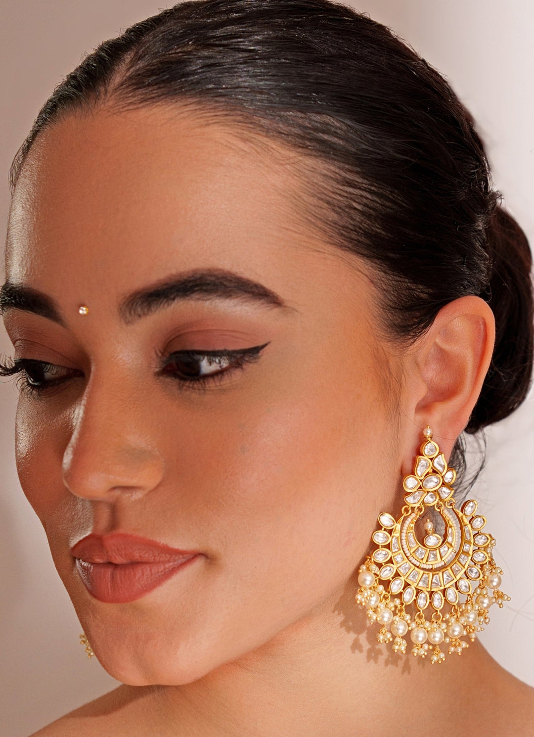 Gold Plated Kundan Polki Chandbali Earrings Zevar by Geeta - Fabilicious Fashion