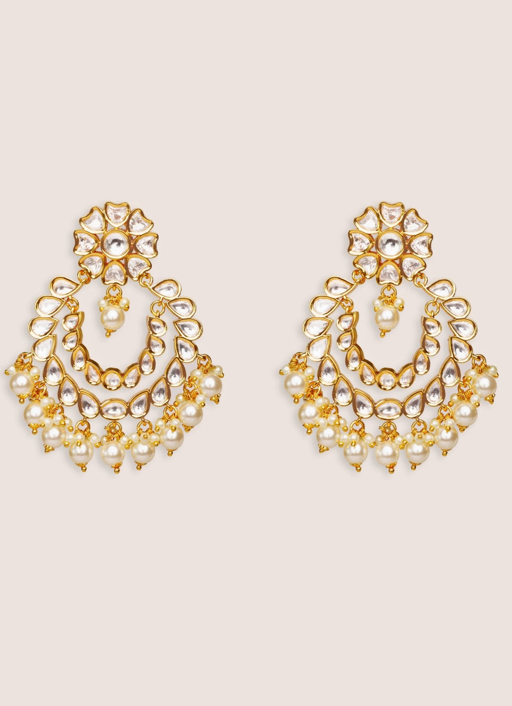 Gold Plated Kundan Polki Chandbali Earrings Zevar by Geeta - Fabilicious Fashion
