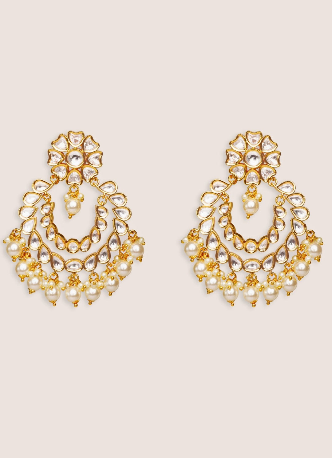 Gold Plated Kundan Polki Chandbali Earrings Zevar by Geeta - Fabilicious Fashion