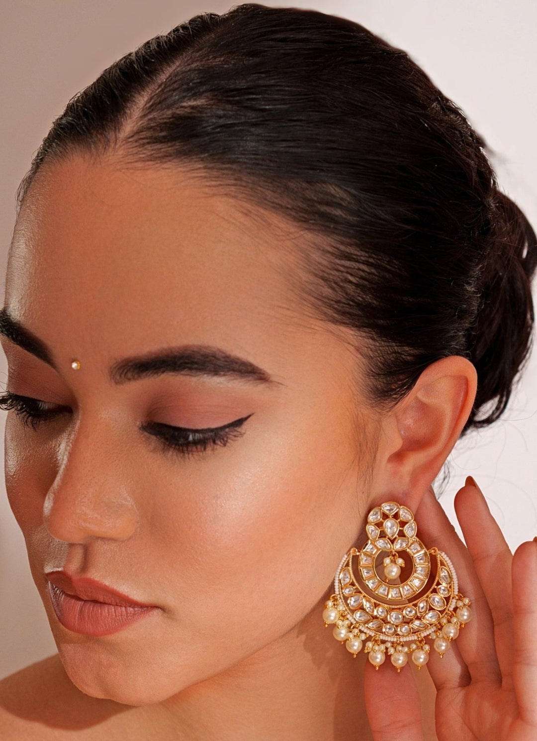 Gold Plated Kundan Polki Chandbali Earrings Zevar by Geeta - Fabilicious Fashion