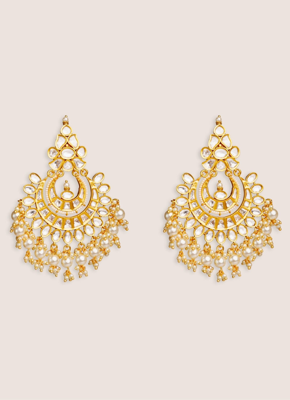 Gold Plated Kundan Polki Chandbali Earrings Zevar by Geeta - Fabilicious Fashion