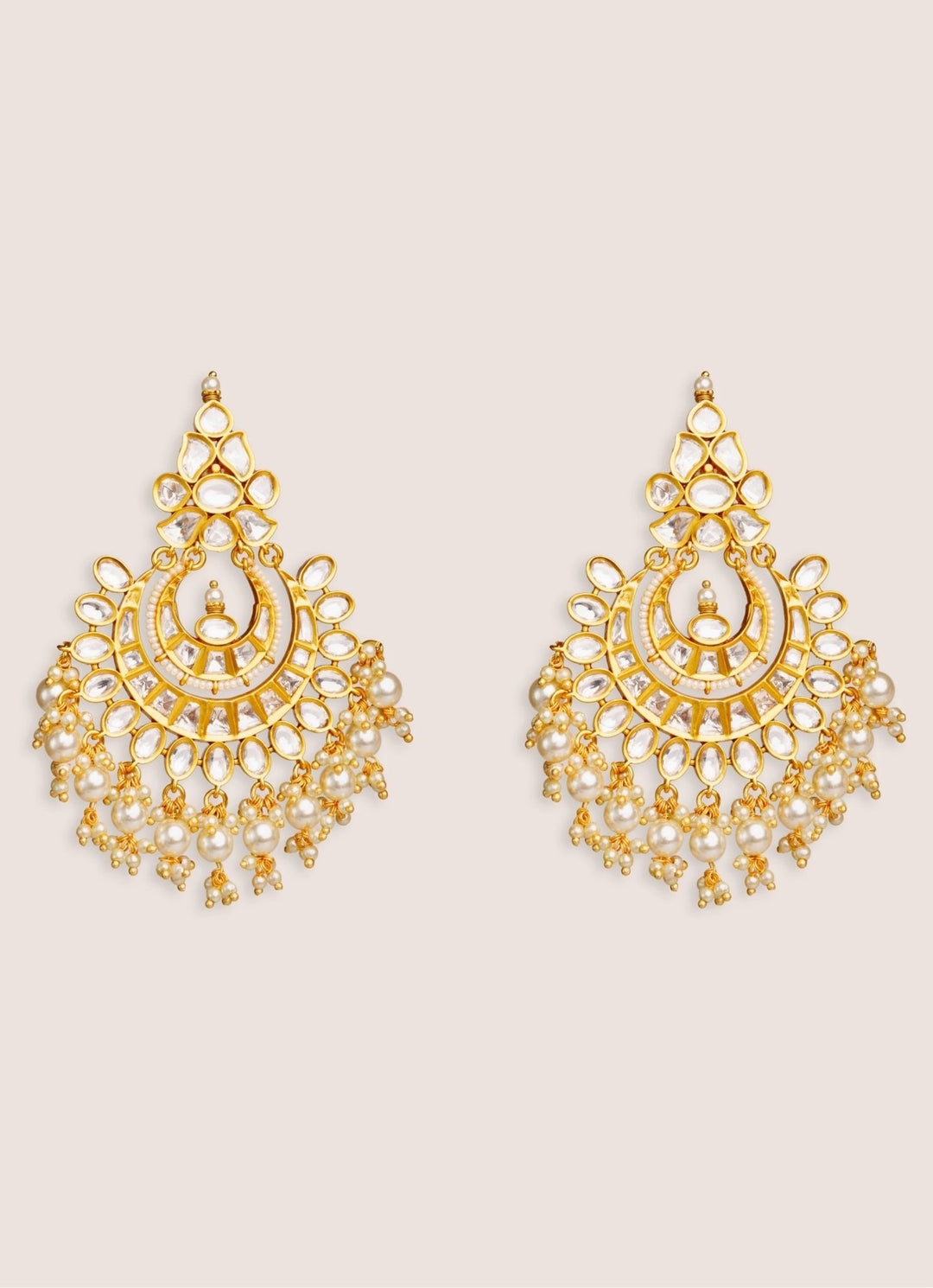 Gold Plated Kundan Polki Chandbali Earrings Zevar by Geeta - Fabilicious Fashion