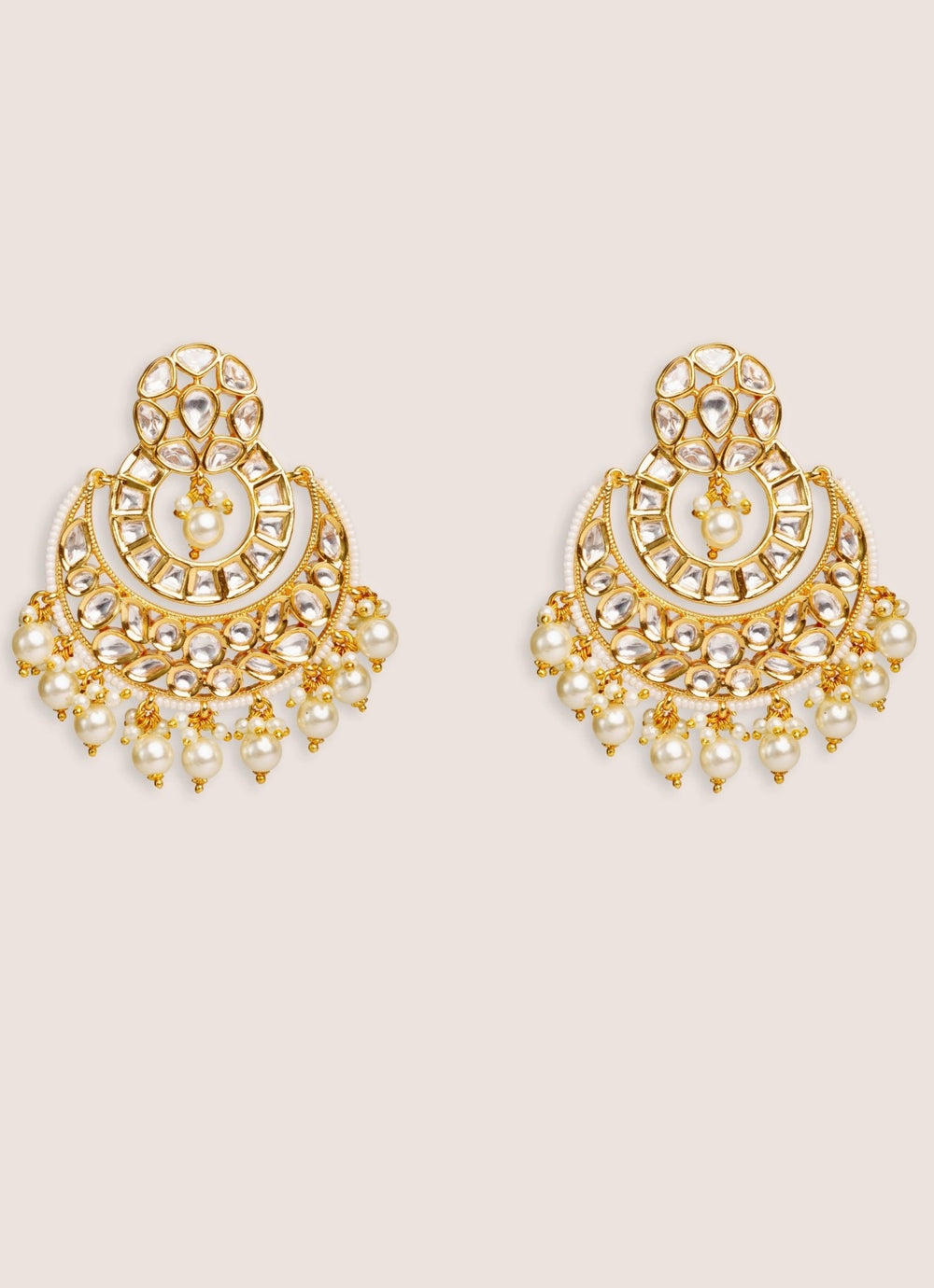 Gold Plated Kundan Polki Chandbali Earrings Zevar by Geeta - Fabilicious Fashion