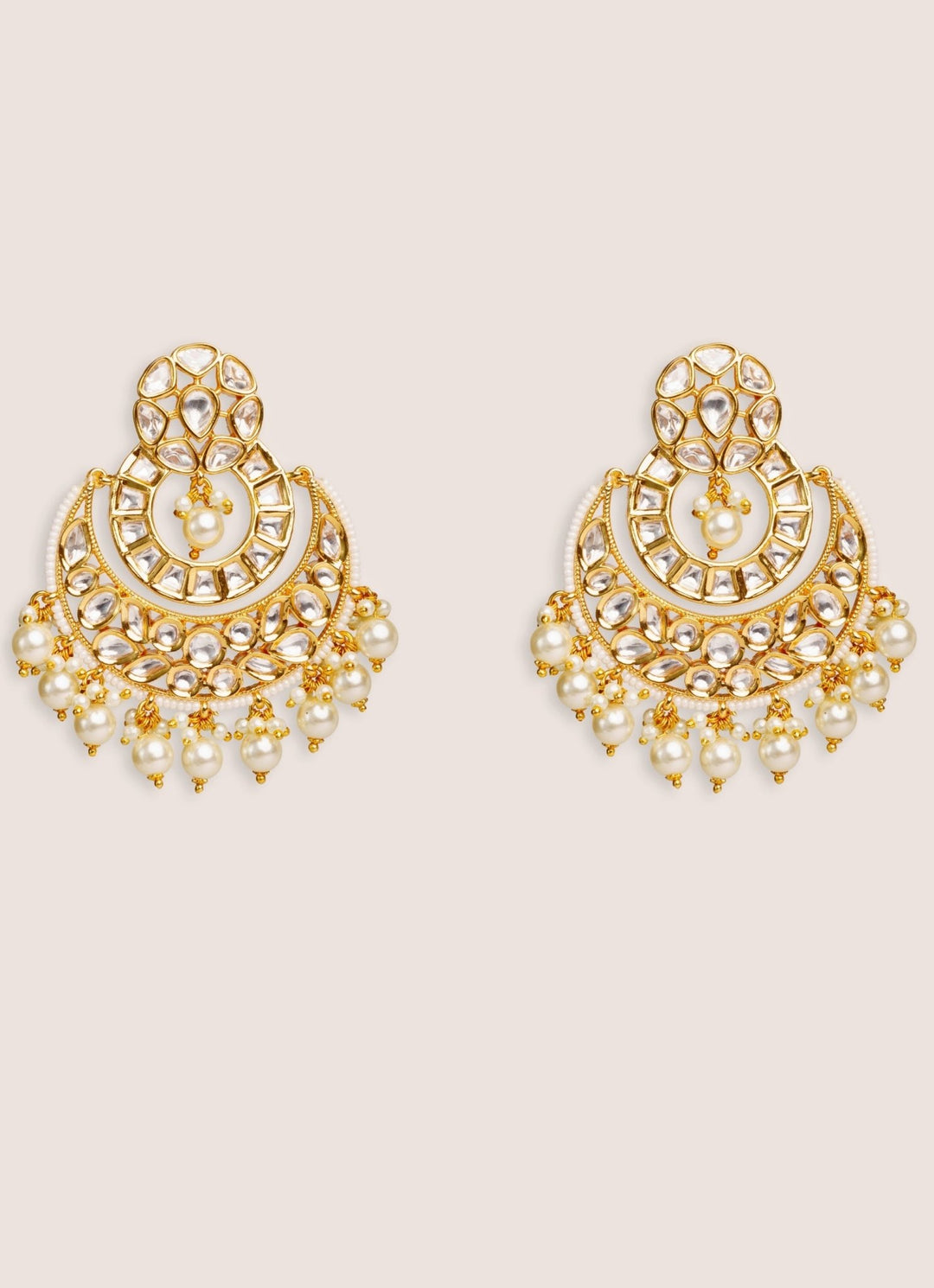 Gold Plated Kundan Polki Chandbali Earrings Zevar by Geeta - Fabilicious Fashion