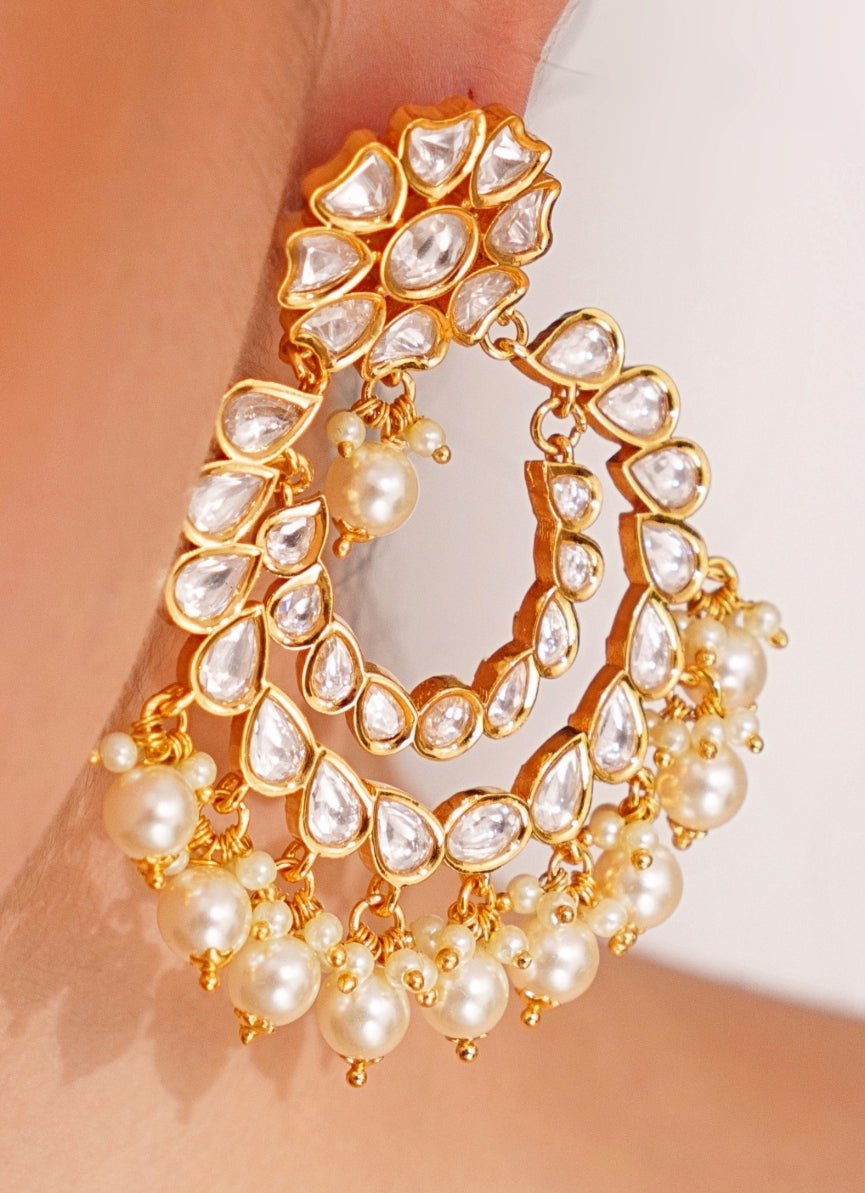 Gold Plated Kundan Polki Chandbali Earrings Zevar by Geeta - Fabilicious Fashion