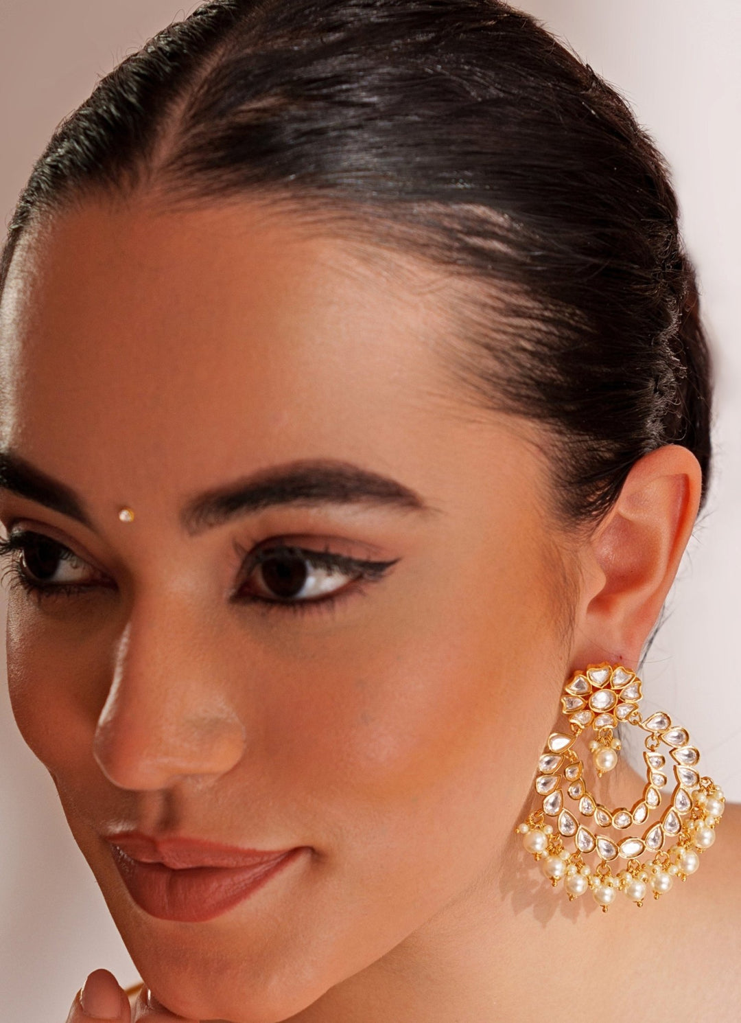 Gold Plated Kundan Polki Chandbali Earrings Zevar by Geeta - Fabilicious Fashion