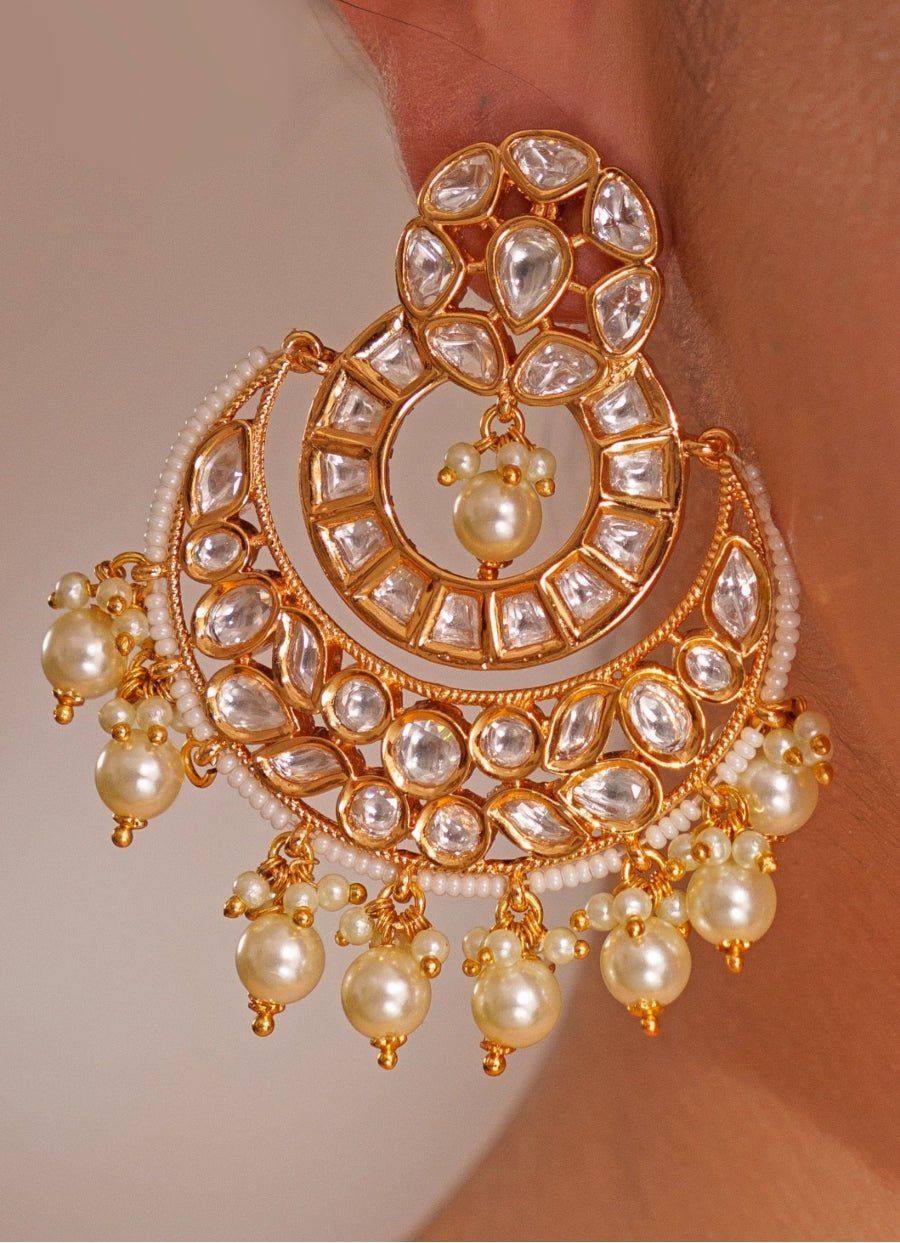 Gold Plated Kundan Polki Chandbali Earrings Zevar by Geeta - Fabilicious Fashion