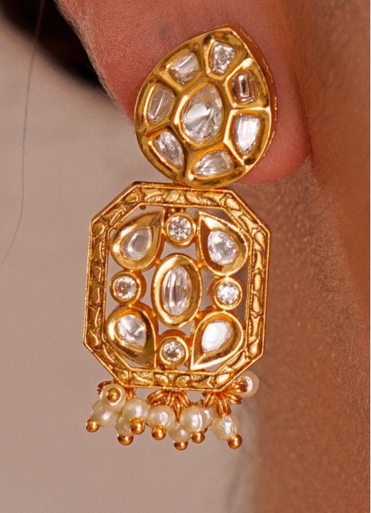 Gold Plated Kundan Polki Choker Set With Bead Hangings Zevar by Geeta - Fabilicious Fashion