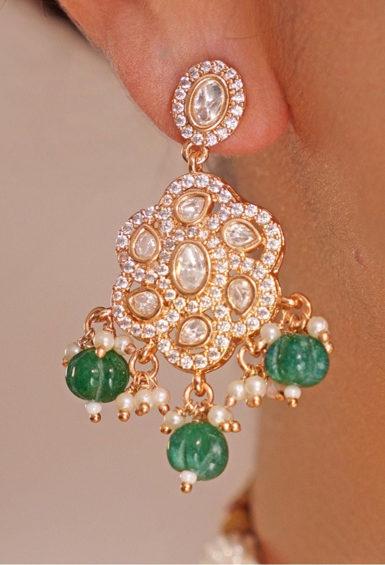 Gold Plated Kundan Polki Choker Set With Green Pearl Drops Zevar by Geeta - Fabilicious Fashion
