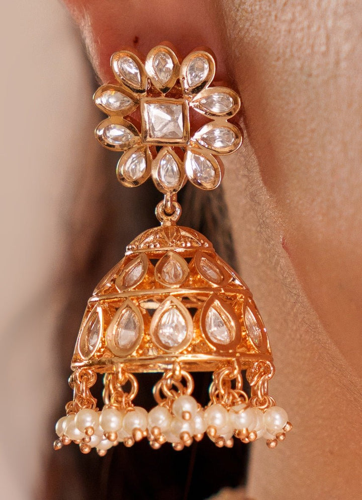 Gold Plated Kundan Polki Choker Set With Jhumka Earrings Zevar by Geeta - Fabilicious Fashion