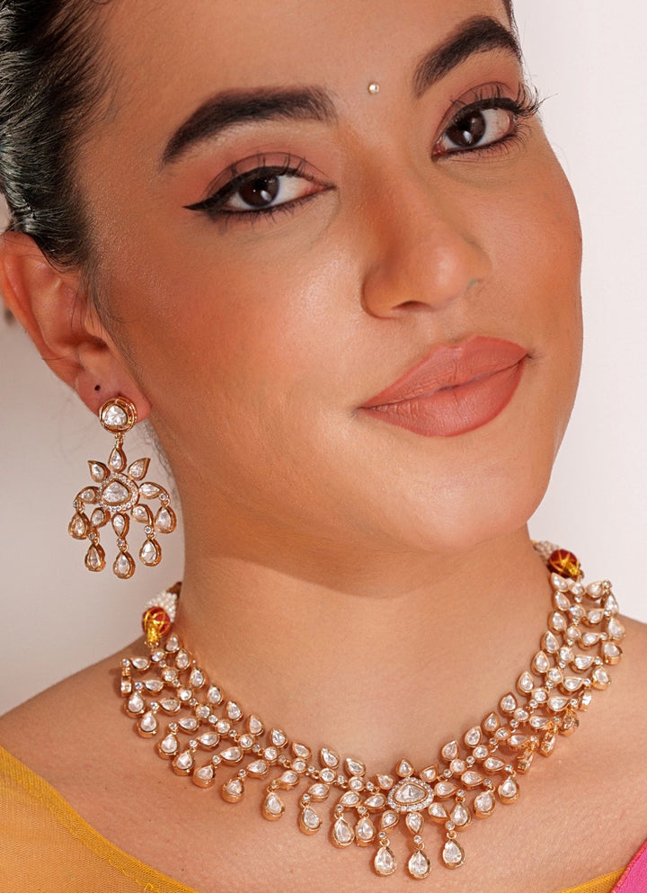 Gold Plated Kundan Polki Choker Set Zevar by Geeta - Fabilicious Fashion