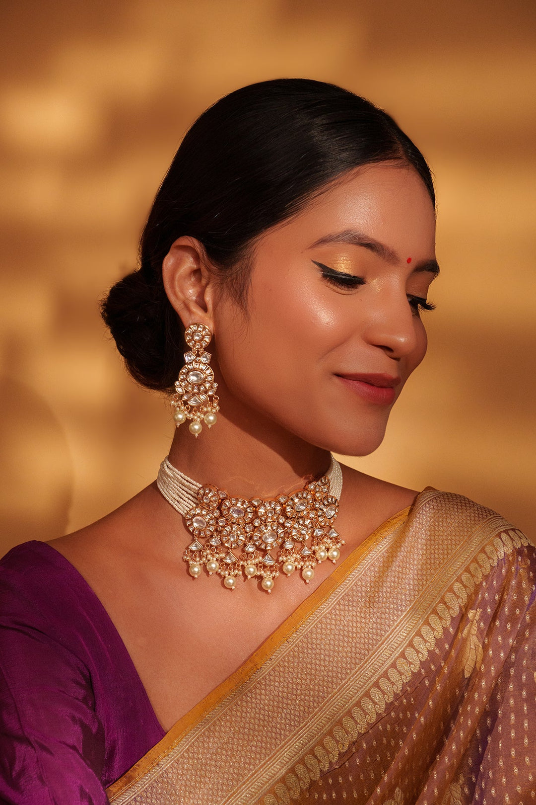 Gold Plated Kundan Polki Choker Set Zevar by Geeta - Fabilicious Fashion