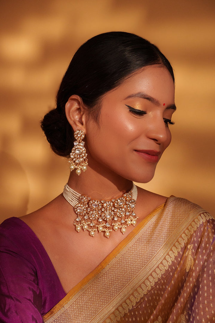 Gold Plated Kundan Polki Choker Set Zevar by Geeta - Fabilicious Fashion