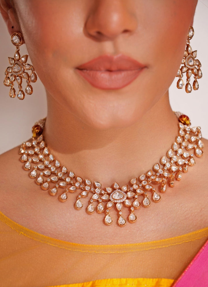Gold Plated Kundan Polki Choker Set Zevar by Geeta - Fabilicious Fashion