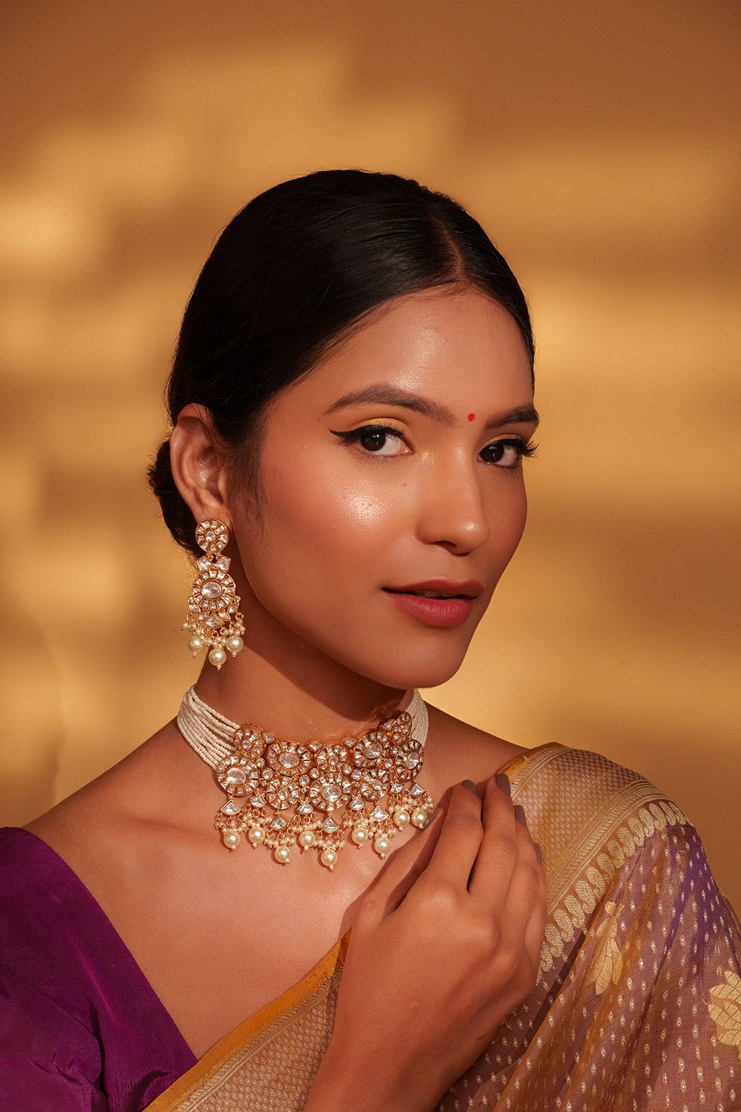 Gold Plated Kundan Polki Choker Set Zevar by Geeta - Fabilicious Fashion