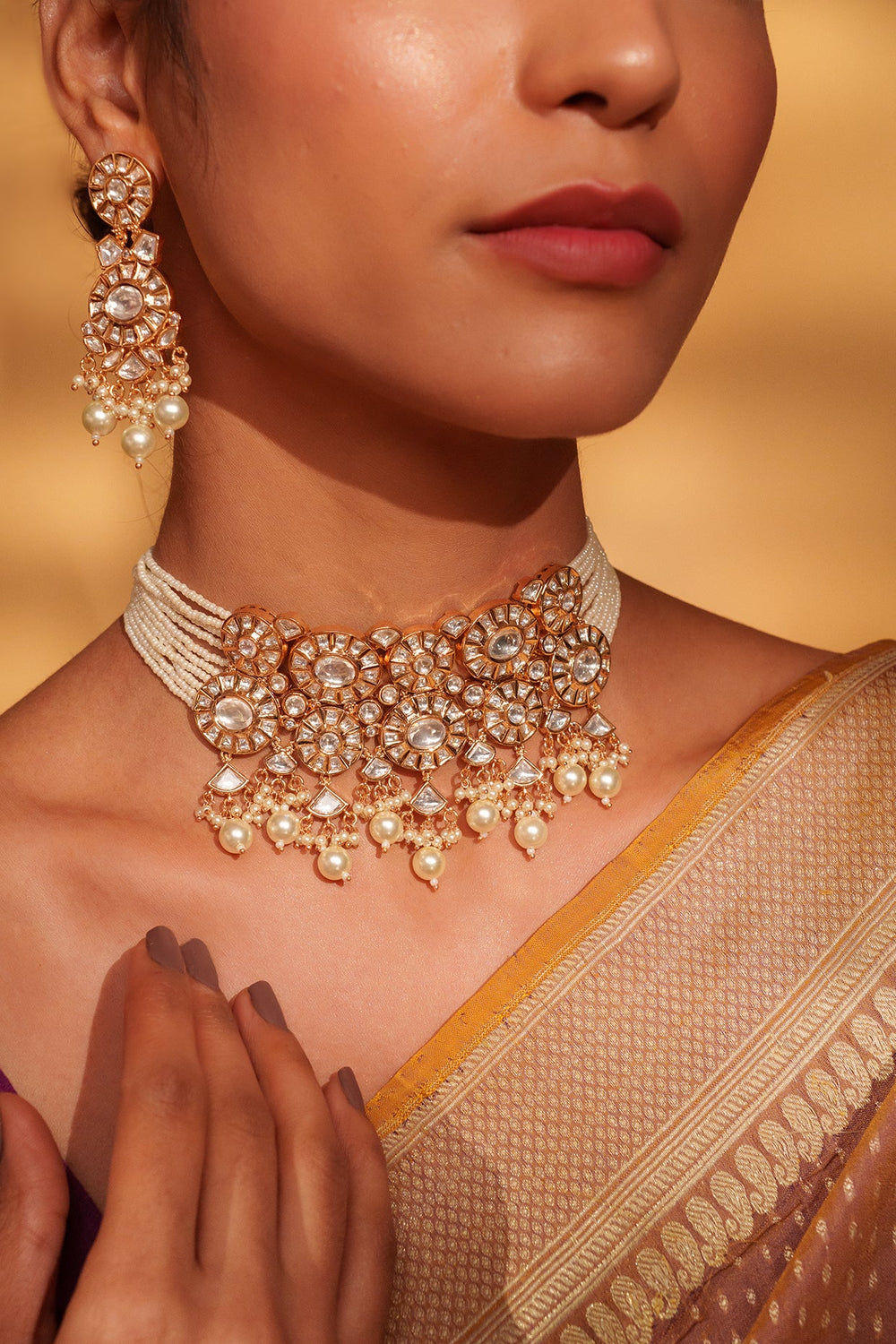 Gold Plated Kundan Polki Choker Set Zevar by Geeta - Fabilicious Fashion