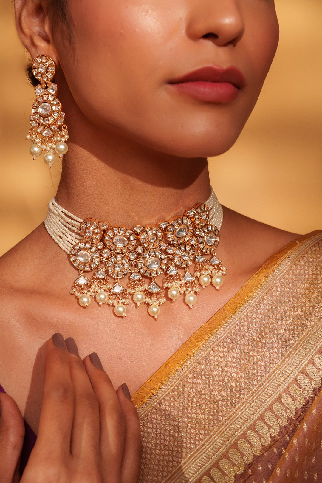 Gold Plated Kundan Polki Choker Set Zevar by Geeta - Fabilicious Fashion
